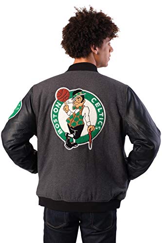 Ultra Game NBA Boston Celtics Mens Full Zip Classic Varsity Jacket, Charcoal Heather, Large