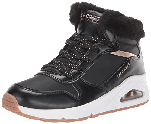 Skechers Kids Girls Street Uno-Cozy On Air Sneaker, Black/Rose Gold, 2.5 Little Kid