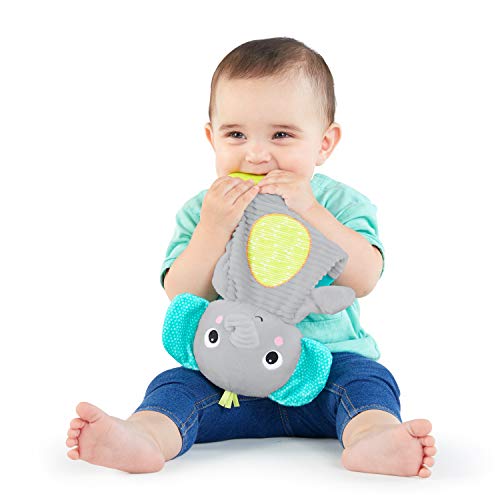 Bright Starts Snuggle and Teethe Plush Teething Baby Toy - Elephant, Crinkle Fabric, Ages 0 Months +