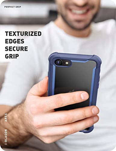 i-Blason Ares Case for iPhone SE 2022 (3rd Gen), [Built-in Screen Protector] Dual Layer Rugged Clear Bumper Case for iPhone SE 2022/ iPhone SE 2020/ iPhone 8/ iPhone 7 (Blue)