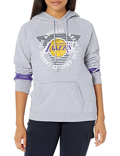 Ultra Game NBA Los Angeles Lakers Womens Soft Fleece Pullover Hoodie Sweatshirt With Varsity Stripe, Heather Gray, Medium
