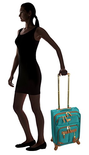 Steve Madden Designer 20 Inch Carry On Luggage Collection - Lightweight Softside Expandable Suitcase for Men and Women - Durable Bag with 4-Rolling Spinner Wheels (Harlo Teal Blue)