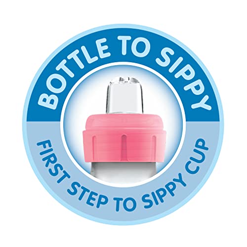 Dr. Brown’s Natural Flow® Anti-Colic Options+™ Narrow Sippy Bottle Starter Kit, 8oz/250mL, with Level 3 Medium-Fast Flow Nipple and 100% Silicone Soft Sippy Spout, Pink, 6m+