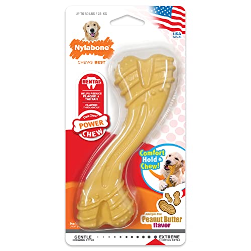 Nylabone Dog Toy Power Chew Dog Toy for Aggressive Chewers - Curvy Bone Dog Toy - Peanut Butter Large/Giant (1 Count)