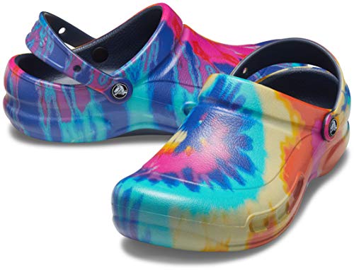 Crocs Unisex Adult Men's and Women's Bistro Clog | Slip Resistant Work Shoes, Tie Dye/Navy, 15 US