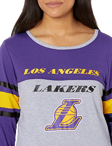 Small Ultra Game NBA Los Angeles Lakers Womens T-Shirt Raglan Baseball 3/4 Long Sleeve Tee Shirt, Team Color