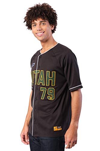 Ultra Game NBA Utah Jazz Mens Mesh Button Down Baseball Jersey Tee Shirt, Black, Medium