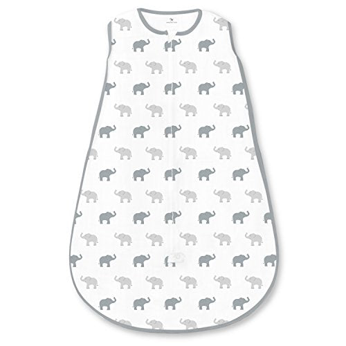 Amazing Baby Cotton Sleeping Sack, Wearable Blanket with 2-way Zipper, Sterling Tiny Elephants, Medium (6-12 mo)