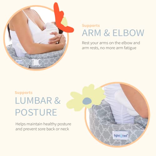 My Brest Friend Deluxe Nursing Pillow for Breastfeeding and Bottle Feeding, Enhanced Posture Support, Double Straps and Removable Extra Soft Slipcover, Flower Key Grey