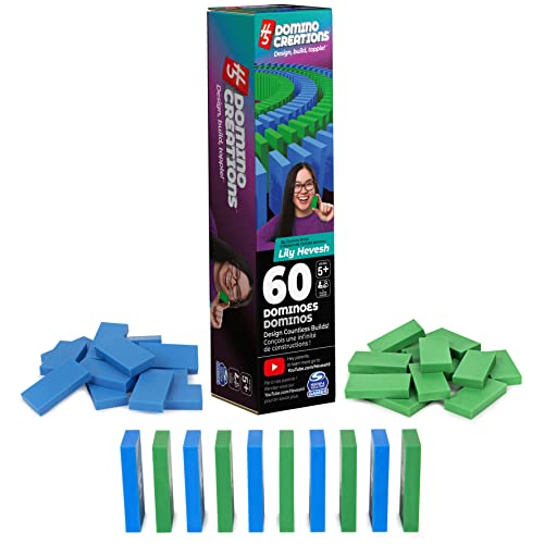 Spin Master Games H5 Domino Creations, 60-Piece Neon Blue/Green Set by Domino Artist Youtuber Lily Hevesh Classic Family Game, for Adults and Kids Ages 5 and up