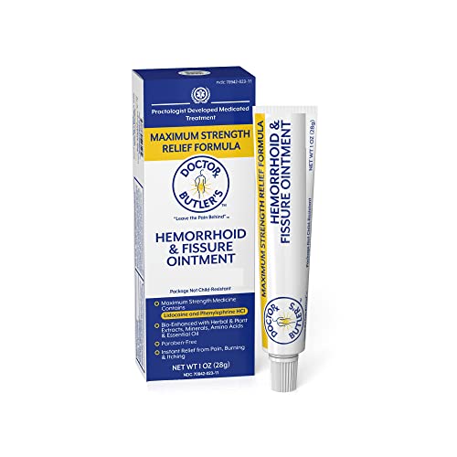 Doctor Butler's Hemorrhoid and Fissure Ointment – Hemorrhoid Treatment with Phenylephrine HCI and Lidocaine for Fast Acting Relief of Swelling, Discomfort, and Itching in one Hemorrhoid Cream (1 oz.)