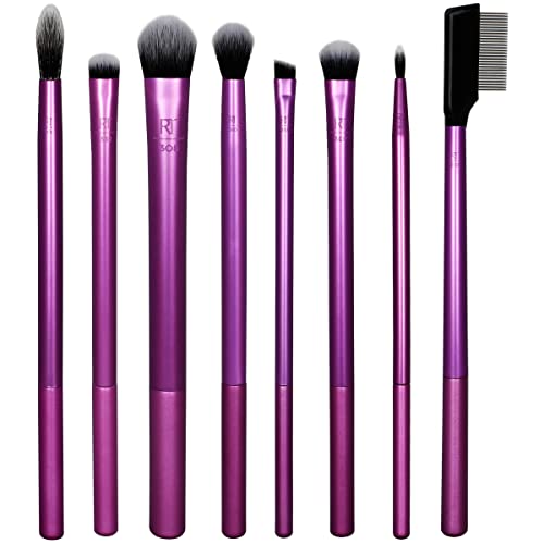Real Techniques Everyday Eye Essentials Makeup Brush Kit, Eye Makeup Brushes for Eye Liner, Eyeshadow, Brows, and Lashes, Synthetic Bristles, Cruelty-Free and Vegan, 8 Piece Set