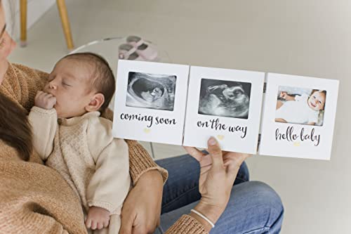 Pearhead Triple Sonogram Keepsake Photo Frame, Baby Ultrasound Tabletop Picture Frame, Gender-Neutral Baby Nursery Décor, Pregnancy to Newborn Photo Frame, White
