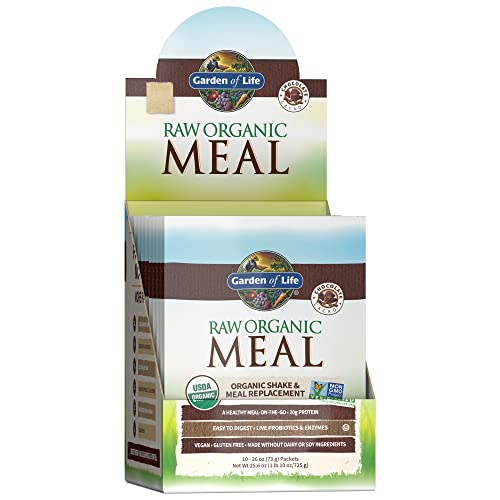 Garden of Life Raw Organic Meal Replacement Powder - Chocolate, 20 Servings (10ct Tray), 20g Plant Based Protein Powder, Superfoods, Greens, Vitamins and Minerals, All-in-One Meal Replacement Shake