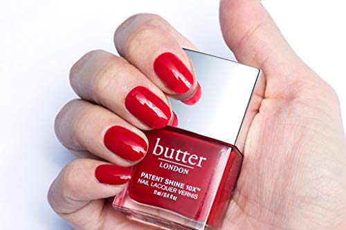 butter LONDON Patent Shine 10X Nail Lacquer, Gel-Like Finish, Chip-Resistant Formula, 10-Free Formula, Cruelty-Free, Polymer Technology, Her Majesty's Red