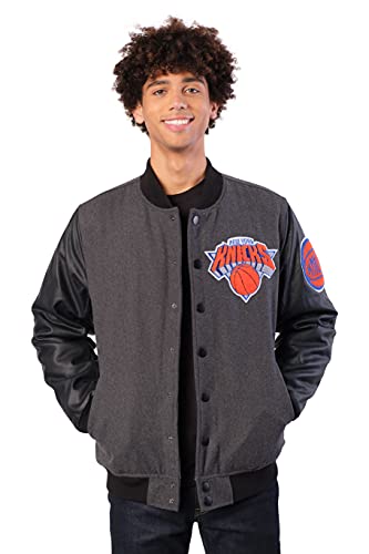 Ultra Game NBA New York KnicB07WNK6B14ks Mens Full Zip Classic Varsity Jacket, Charcoal Heather, Small