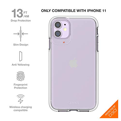 ZAGG Gear4 Crystal Palace Compatible with iPhone 11 Case, Advanced Impact Protection with Integrated D3O Technology, Anti-Yellowing, Phone Cover – Transparent