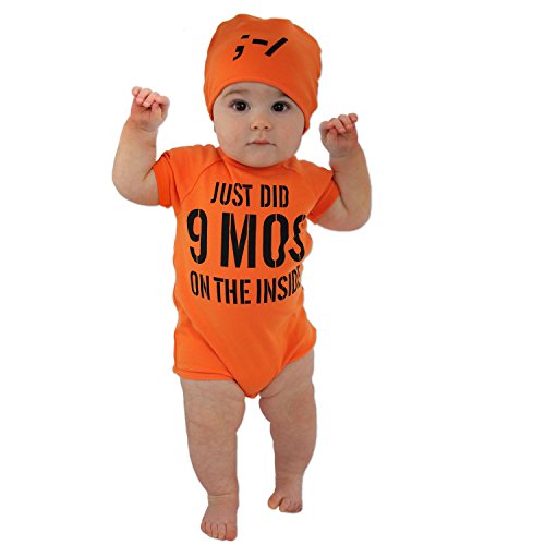 Sozo Baby Nine Bodysuit and Cap Set, Orange/Black, 6-12 Months