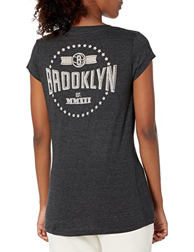 Ultra Game NBA Brooklyn Nets Womens V-Neck Rhinestone Short Sleeve Tee Shirt, Charcoal Heather, Medium