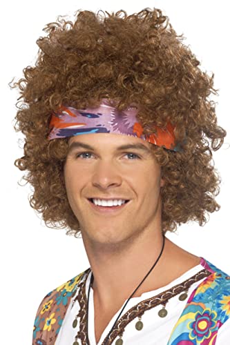 Smiffys Men's One Size Hippie Afro Kit, Brown