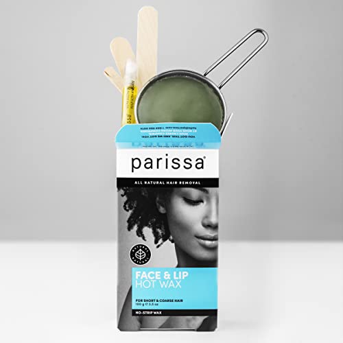 Parissa No-Strip Face and Lip Hot Wax Kit for Short and Coarse Hair Removal At-Home Waxing Kit on Face, Chin, and Upper Lip, Blue