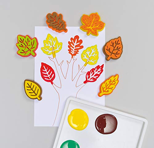 Baker Ross EF861 Foam Leaf Shaped Stampers - Pack of 10, Fall Stampers for Kids, Kids Foam Stamps, Fall Crafts for Kids