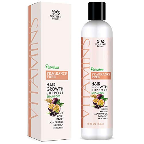 Nourish Beaute Vitamins Premium Shampoo for Hair Loss to Promote Hair Regrowth, Volume and Thickening with Biotin, DHT Blockers and Antioxidants for Men and Women 10 Ounces, Fragrance Free, 1 Count