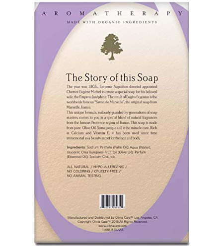 Olivia Care Lavender Bar Soap-4 pack box set - 100% Natural Ingredients, Organic, Vegan - For Face and Body, Cold-pressed Triple-Milled, Hydrating, Moisturizing, Infused Calcium and Vitamins - 4 X 5 oz