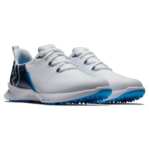 FootJoy Men's FJ Fuel Sport Golf Shoe, White/Navy/Blue, 12 Wide