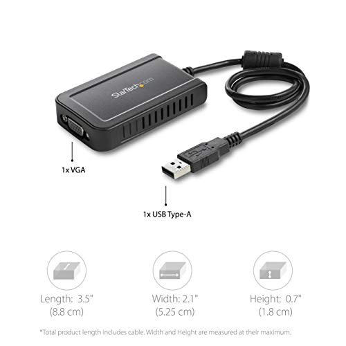 StarTech.com USB to VGA Adapter - 1920x1200 - External Video and Graphics Card - Dual Monitor Display Adapter - Supports Windows (USB2VGAE3)