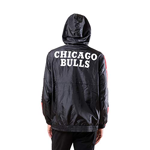 Ultra Game NBA Chicago Bulls Mens Quarter Zip Pullover Hoodie Windbreaker Jacket, Black, XXL
