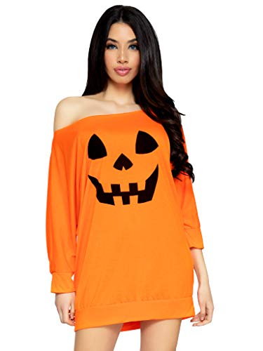 Leg Avenue Women's Casual Jersey Halloween Shirt Dress, Orange Pumpkin, Medium/Large