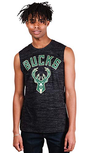 Ultra Game NBA Milwaukee Bucks Mens Jersey Sleeveless Muscle T-Shirt, Black Space Dye, X-Large