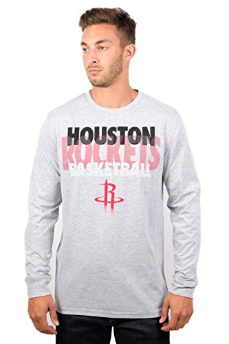 Ultra Game NBA Houston Rockets Mens Supreme Long Sleeve Pullover Tee Shirt, Heather Gray, Medium