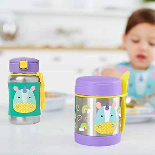 Skip Hop Toddler Sippy Cup with Straw, Zoo Stainless Steel Straw Bottle, Unicorn
