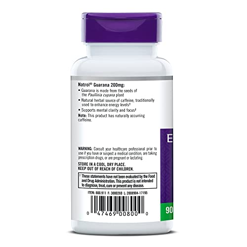 Natrol Guarana 200mg Capsules, 90 Count