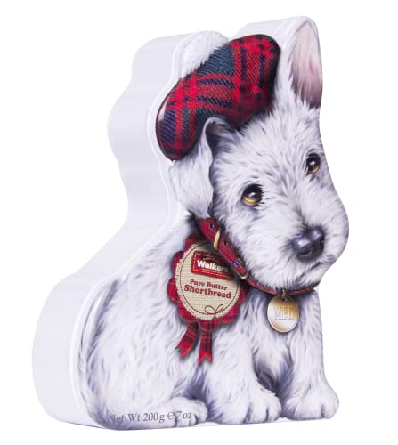 Walker's Shortbread Wee Scottie Dog Shaped Cookie Gift Tin, Pure Butter Shortbread Cookies, 7 Oz Tin