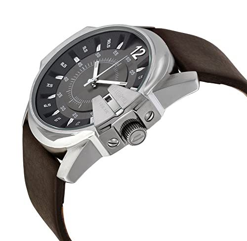 Diesel Men's 46mm Master Chief Quartz Stainless Steel and Leather Three-Hand Watch, Color: Silver, Brown (Model: DZ1206)
