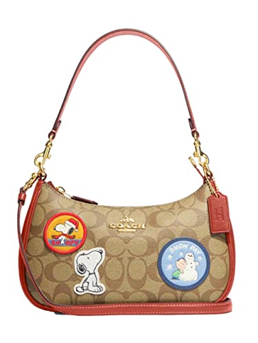 COACH Peanuts Teri Crossbody Bag With Snoopy Patches Khaki Redwood