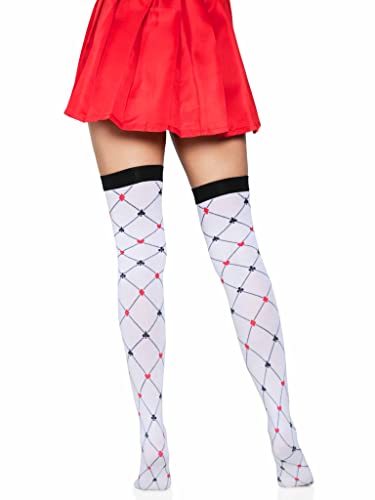 Leg Avenue Women's Woven Diamond Card Suit Thighs Highs, White/Red/Black, One Size
