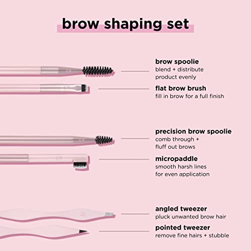 Real Techniques Brow Shaping Set, Spoolie, Brow Brushes, Tweezers, Dual-Ended Eyebrow Tools, For Styling, and Shaping Eyebrows, Get Full, Fluffy Brows, 3 Piece Set