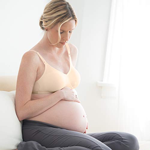 Medela Maternity and Nursing T-Shirt Bra, Non Wired and Ultra Comfortable Maternity Bra that Grows With You, Large, Nude