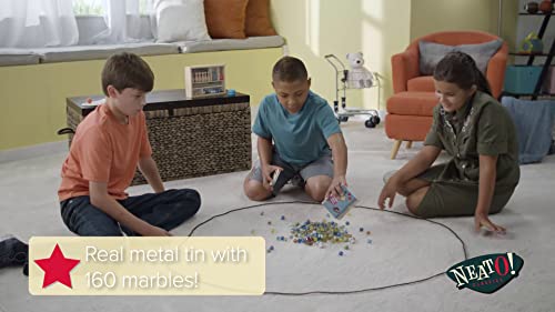 Neato! Classics 160 Marbles In A Tin Box - Retro Nostalgia Glass Shooter, Marble Games Are Timeless Play For Kids - Boys and Girls