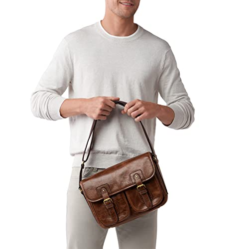 Fossil Men's Greenville Eco Leather Travel Courier Messenger Bag, Cognac , (Model: MBG9557222)