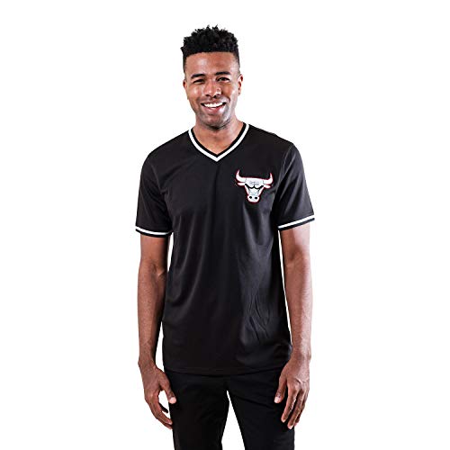 Ultra Game NBA Chicago Bulls Mens Jersey V-Neck Mesh Short Sleeve Tee Shirt, Black, Small