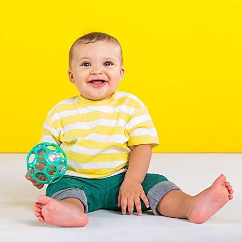 Bright Starts Oball Rattle Easy-Grasp Toy, Teal - 4', Ages Newborn Plus, 1 Count (Pack of 1)