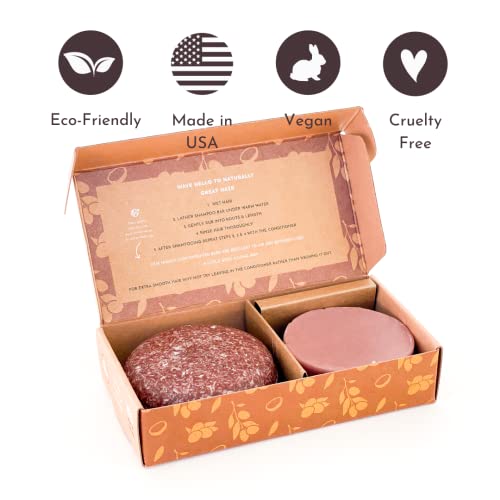 Argan Oil Shampoo And Conditioner Bar Set - 100% Vegan And Plastic Free Shampoo And Conditioner with Essential Oil - Handmade In The USA.