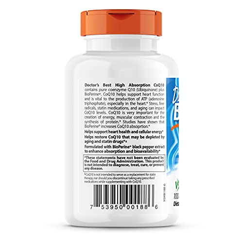 Doctor's Best High Absorption CoQ10 with Bioperine, Heart Health and Energy Production, Non-GMO, Gluten and Soy Free, Vegan, 100 Mg, 120 count