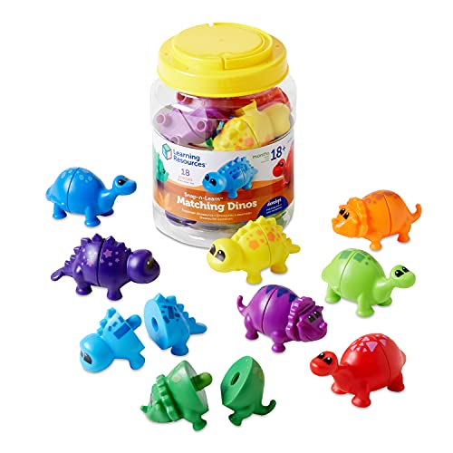 Learning Resources Snap-n-Learn Matching Dinos - 18 Pieces, Ages 18+ Months Toddler Fine Motor Toys, Counting and Sorting Toy, Shape Sorting, Dinosaurs Toys, Sensory Bin Toys