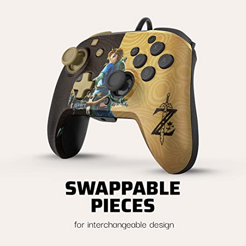 PDP Gaming Faceoff Deluxe+ Wired Switch Pro Controller - Zelda Breath of the Wild - Link - Gold / Black - Official Licensed Nintendo - Customizable buttons and paddles - Ergonomic Controllers